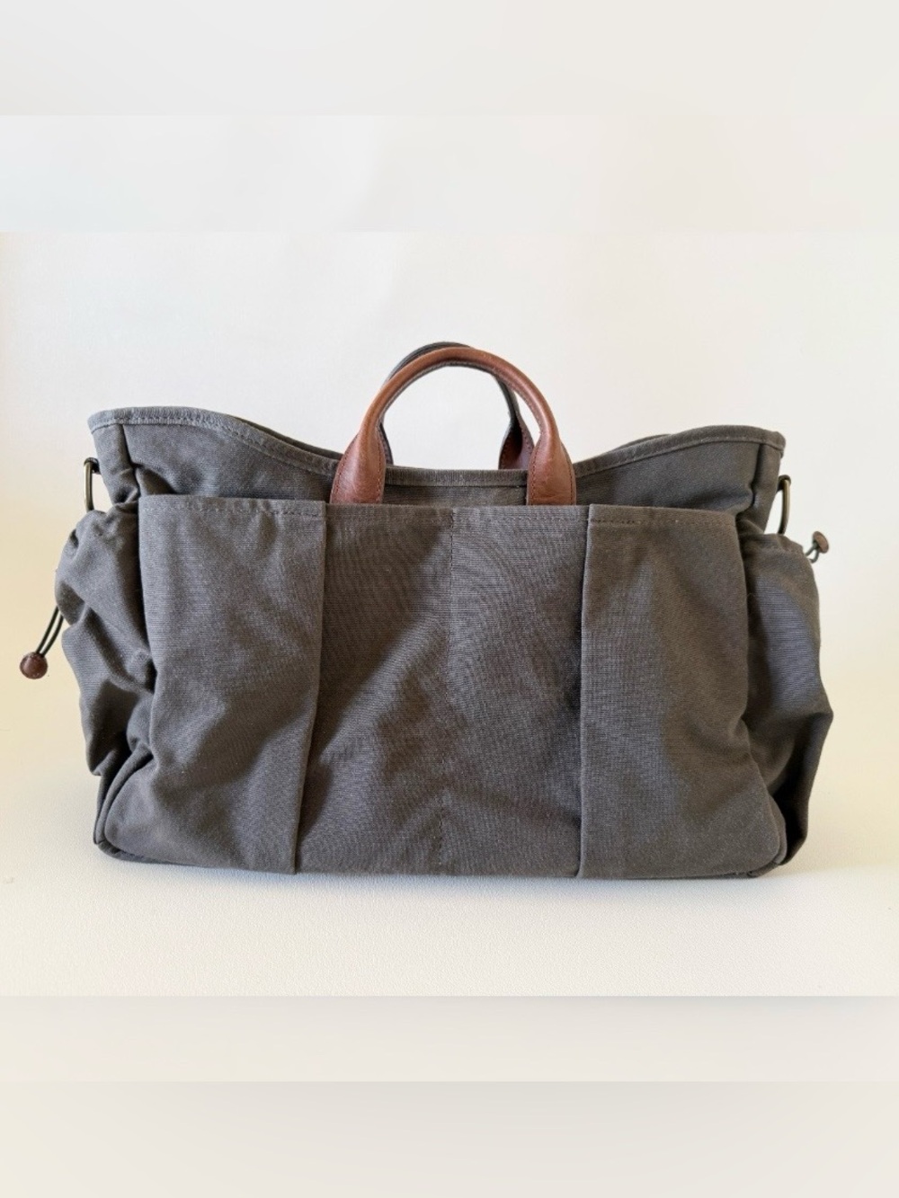 Tom Beckbe Bag Canvas Utility Classic Weekend Tote with Leather Handles - Brown